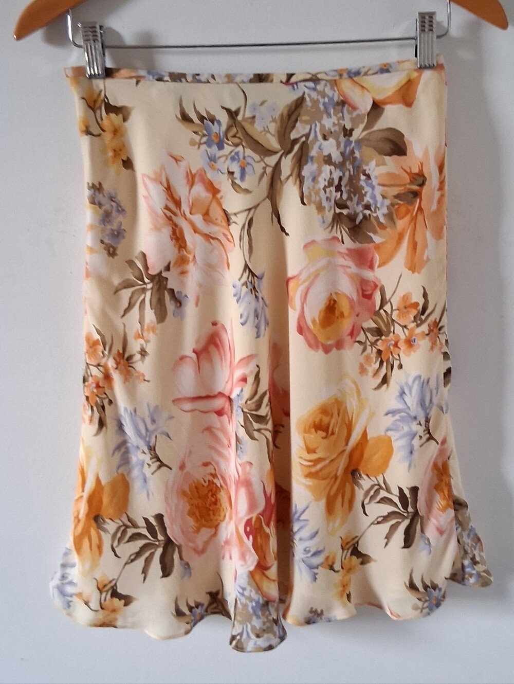 Linda Allard Ellen Tracy Silk Skirt Y2K Floral Whimsy Romantic Vintage 8P Peach